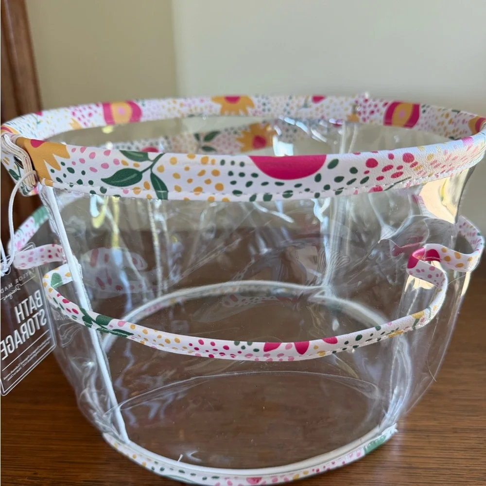 TAYLOR MADISON LARGE ROUND “MULTICOLOR FLORAL” PRINT VINYL BATHROOM CONTAINER